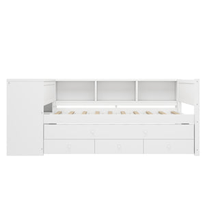 English Elm Full Size Daybed With Trundle & Desk, Solid Pine Frame, Storage Drawers, Modern White Design W1580S00205