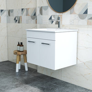 English Elm 24-Inch Modern Bathroom Vanity With Sink Combo - Wall-Mounted Storage, Soft-Close Doors & Glossy Finish W3151S00024