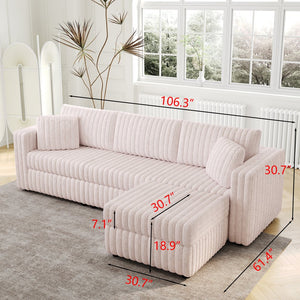 English Elm 106.3" Elegant Light Pink 3-Person Sofa With Hydraulic Ottoman – Modern Comfort & Smart Storage Solutions W1767S00019