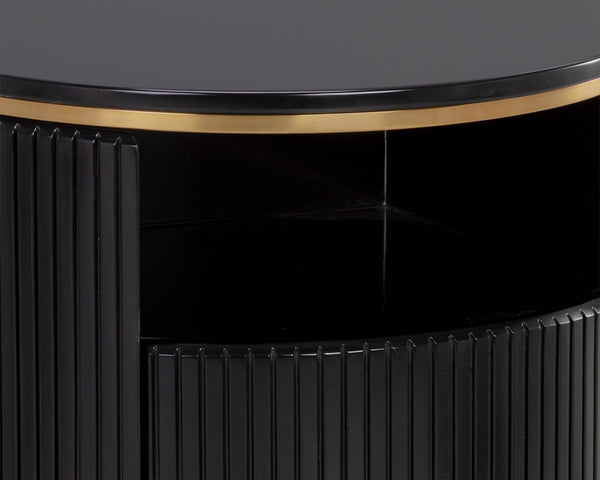 Sunpan Paloma End Table - Luxurious Sculptural Design with Antique Gold Accents for Elegant Interiors Black