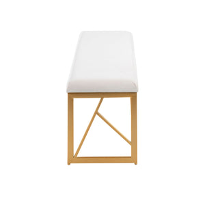 English Elm Folia Gold Metal Bench with White Velvet Cushion by LumiSource — Glam Geometric Frame, Seats Two Comfortably B202P223517