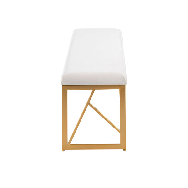 English Elm Folia Gold Metal Bench with White Velvet Cushion by LumiSource — Glam Geometric Frame, Seats Two Comfortably B202P223517