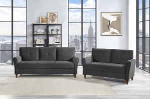 English Elm Gray Velvet Upholstery Sofa with Tufted Plush Seatbacks, Flared Arms, Solid Wood Frame, Modern Comfort B011P204912