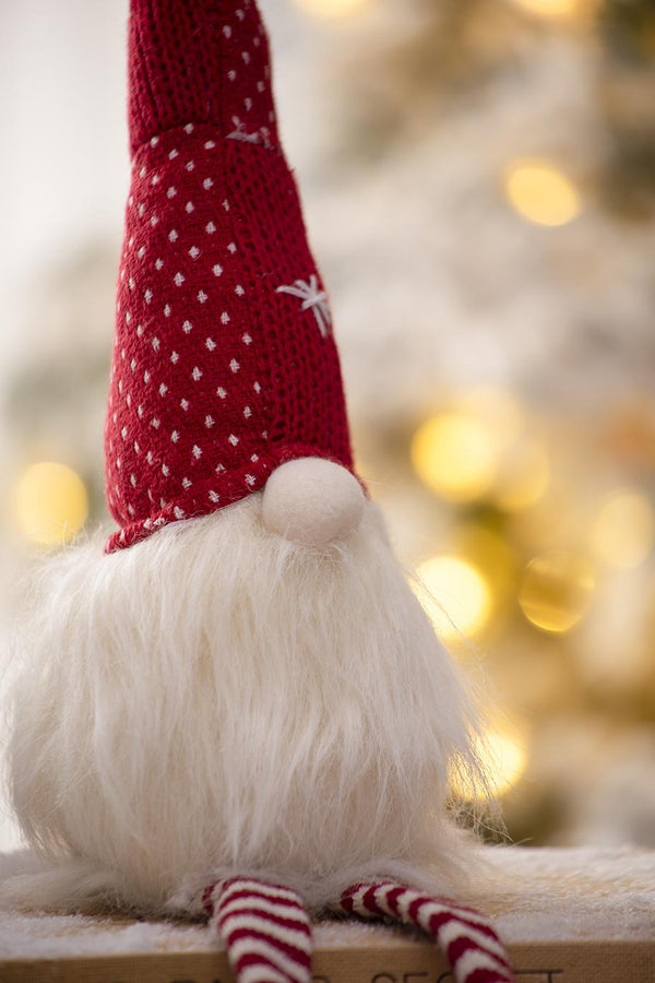 English Elm 2pcs Festive Gnome Figurines with Fluffy Beards and Striped Legs for Tabletop, Mantel, Holiday Charm White+Red W2078P242125