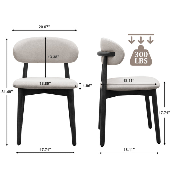 English Elm Flax Grey Cotton-Linen Upholstered Dining Chair Set of 4 — Ergonomic Back, High-Density Foam, Solid Wood Legs, 300lb Capacity T3967P381438