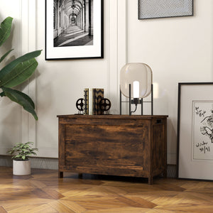 English Elm HOMCOM Rustic Brown Storage Chest Bench 29.9" with Safety Hinges, 264 lb Seat, Hidden 88 lb Bin W2225P173957