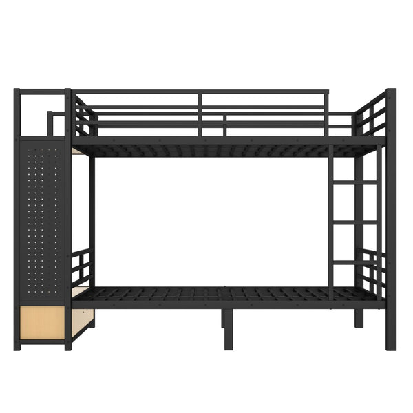 English Elm Queen Over Queen Metal Bunk Bed With Storage Shelves & Drawers - Stylish Space-Saving Solution For Teens W1580S00235-GIGA