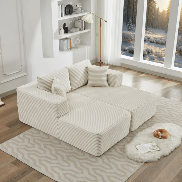 English Elm 106" Cloud Sectional Couch - Modular Double Chaise Sofa In Plush Beige Corduroy For Ultimate Comfort W1143S00027