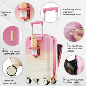 English Elm Luggage Hard Shell 3 Piece Set with Usb Port Spinner Wheels and Front Access Panel N726P197971P
