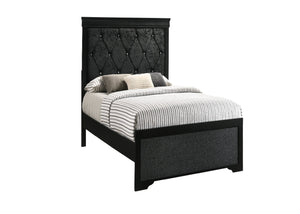 English Elm Modern King Panel Bed with Champagne Frame and Tufted Upholstered Headboard, Durable Wood Finish Black 46.86 L x 32.68 W x 4.53 H B011S01019