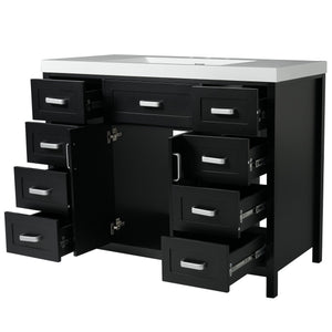 English Elm Christopher Knight Home® - 48" Bathroom Vanity with Sink Combo | 2 Doors 8 Soft-Close Drawers, Resin Top, Pine Legs Black N759S337621B
