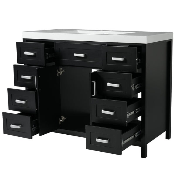 English Elm Christopher Knight Home® - 48" Bathroom Vanity with Sink Combo | 2 Doors 8 Soft-Close Drawers, Resin Top, Pine Legs Black N759S337621B