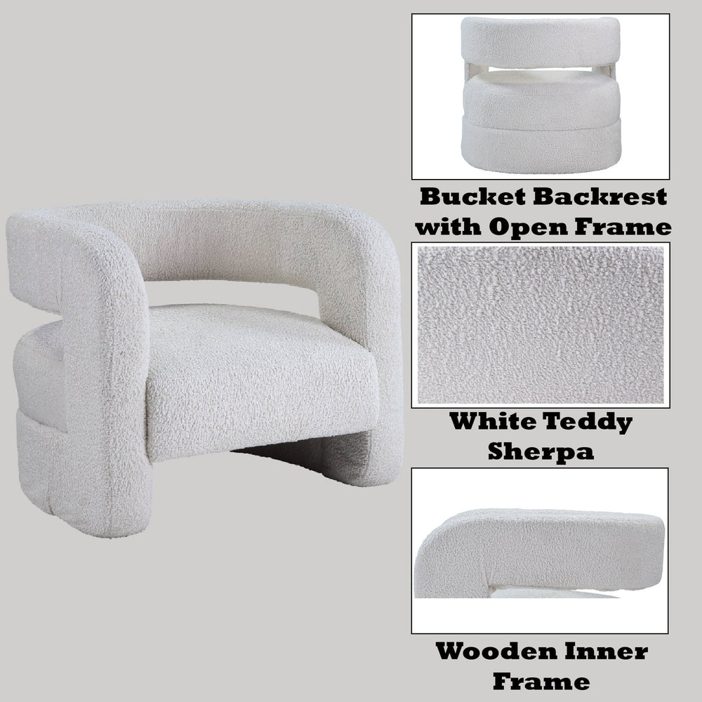 English Elm Yitua White Teddy Sherpa Accent Chair - Cozy Bucket Back, Plush Full-Foam Seat, Modern Durable Frame B2726P251793