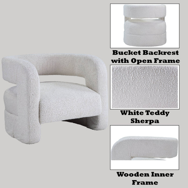 English Elm Yitua White Teddy Sherpa Accent Chair - Cozy Bucket Back, Plush Full-Foam Seat, Modern Durable Frame B2726P251793