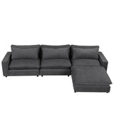 English Elm 128" Sectional Sofa Cloud Sofa Chenille Upholstered Sofa Couch With Movable Ottoman, Comfortable Seat Cushions, Charging Ports and Three Back Pillows For Living Room, Grey