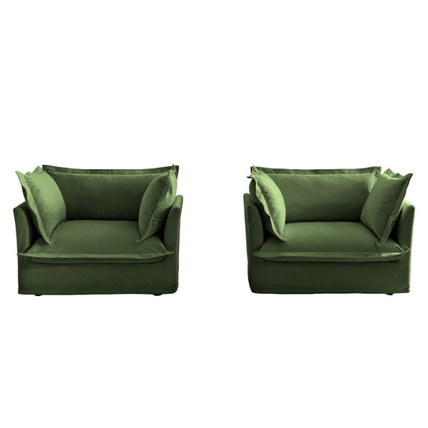English Elm Set Of 2 Slipcovered Armchairs - Luxurious Deep Seat Chairs In Soft Green Chenille For Any Space W3041S00048-GIGA
