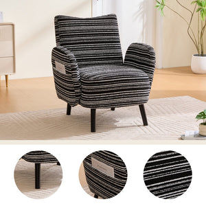 English Elm Modern Bouclé Armchair with High-Density Foam, Side Pocket & Solid Wood Legs for Cozy Reading Spots Black W395P376574