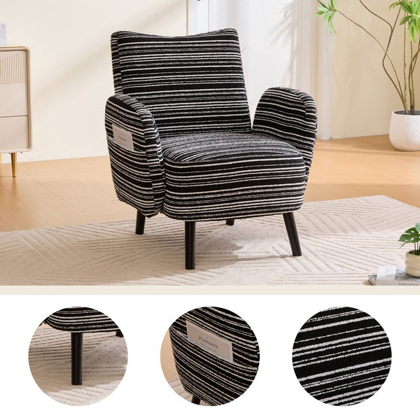 English Elm Modern Bouclé Armchair with High-Density Foam, Side Pocket & Solid Wood Legs for Cozy Reading Spots Black W395P376574
