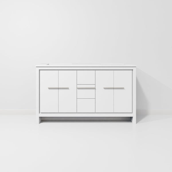 English Elm White Double Bath Vanity 60 In. W X 20 In. D - Stylish Cultured Marble Top, Ample Storage & Soft-Close B2731P259478-GIGA