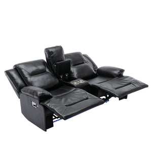 English Elm Home Theater Recliner Set with LED Accent Lighting, Dual Cup Holders, Gel Leather Comfort Seating Black SG001470AAB