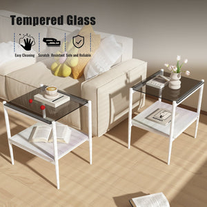 English Elm Coffee Table And End Tables Set Of 3 - Modern Gray Glass With Mdf Shelf, Stylish Living Room Furniture W241S00042