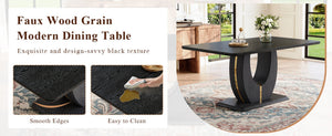 English Elm Black Wood Grain Mdf Dining Table Set Seats 4 with Striped Pu Leather Chairs W1151S04427