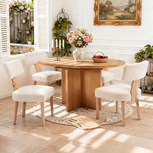 English Elm Wooden Dining Chair Set Teddy Fleece Upholstered Rubberwood Legs for Kitchen or Living Room W1687P372427