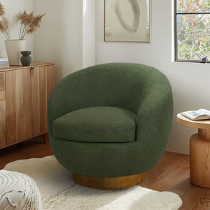 JLA Home INK+IVY - Shearling Barrel-Back Swivel Chair with 360° Wood Base — Plush Sherpa Upholstery, Mid-Century Flair Green II103-0579