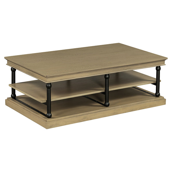 English Elm Christopher Knight Home® - 55.1" Wood Coffee Table with Industrial Black Legs, Two Open Shelves for Storage & Display Modern Elegance Black+Brown N768P292053B