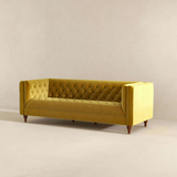 English Elm Ashcroft Furniture - Evelyn Mid Century Modern Yellow Velvet Luxury Chesterfield Sofa