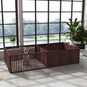 English Elm Pawhut Whelping Box For Dogs - Spacious, Durable, Two-Room Design With Removable Doors, Coffee Finish W2225P200572-GIGA