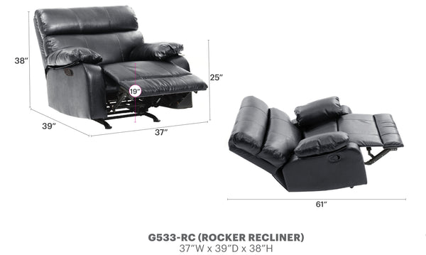English Elm Stylish Black PU Rocker Recliner Sofa with Padded Arms, Modern Durable Design, Easy DIY Assembly B078108293