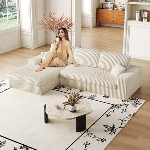 English Elm 114.5'Modern Corduroy Modular sofa with reversible chaise, slow-rebound foam cushions and versatile L-shape seating Beige W834S00456