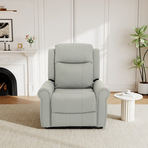 English Elm Manual Swivel Rocker Recliner Pu Leather Chair with Massage Heating and Pocket Spring Support Grey N763P363558E