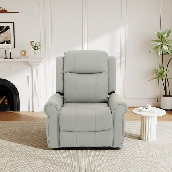 English Elm Manual Swivel Rocker Recliner Pu Leather Chair with Massage Heating and Pocket Spring Support Grey N763P363558E