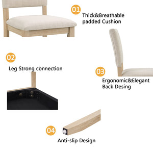 English Elm 6 Piece Light Oak Dining Set with Bench Upholstered Linen Chairs U-shaped Base W1998S00094