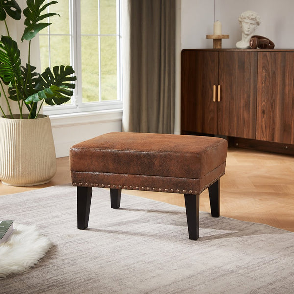 English Elm Christopher Knight Home® - Mirod Vintage Distressed Ottoman with Nailhead Trim, Solid Birch Legs, Foam Seat for Living Room N760P304308D