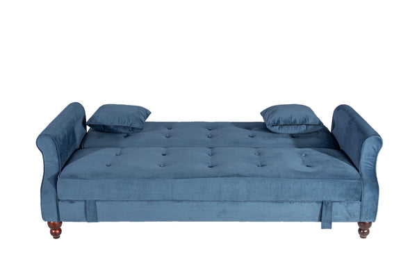 English Elm Adjustable Sofa Bed with Hidden Under-Seat Storage, Button-Tufted Comfort & Rolled Arm Elegance Blue 72 L x 43 W x 13 H B089P240494