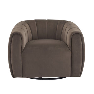 English Elm Christopher Knight Home® - Swivel Velvet Club Chair with Tub Back and 360° Rotation, Plush Iron Frame, No Assembly Needed Dark Brown 37.8 L x 33.46 W x 27.17 H N776P264952D