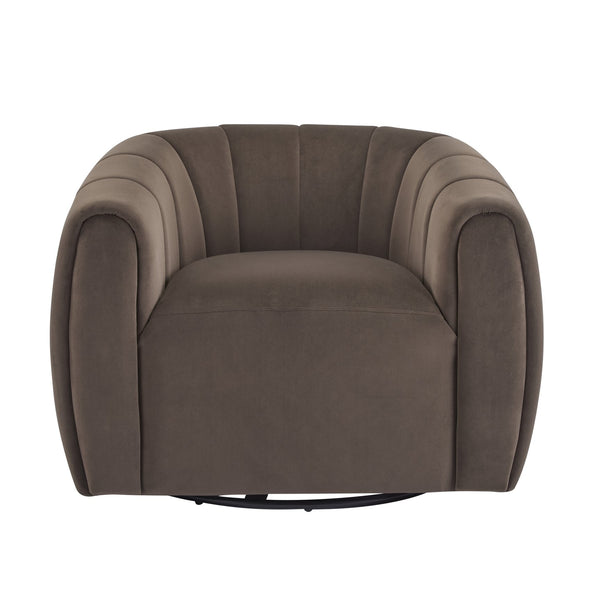 English Elm Christopher Knight Home® - Swivel Velvet Club Chair with Tub Back and 360° Rotation, Plush Iron Frame, No Assembly Needed Dark Brown 37.8 L x 33.46 W x 27.17 H N776P264952D