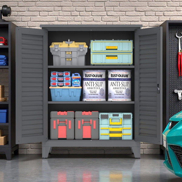 English Elm 47'' Heavy-Duty Metal Tool Storage Cabinet Slate - Space-Saving Wall Mount, Adjustable Shelves, Pegboard Organizer W3387P351632