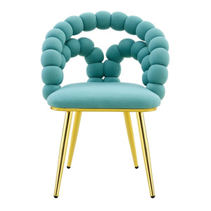 English Elm Set of 4 Sculptural Bubble Backrest Velvet Dining Chairs with Glamorous Metal Legs Gold,Teal W3875P370848