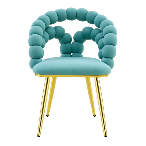 English Elm Set of 4 Sculptural Bubble Backrest Velvet Dining Chairs with Glamorous Metal Legs Gold,Teal W3875P370848
