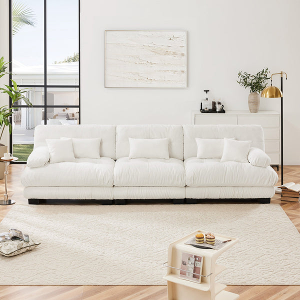 English Elm 3-Seater Cloud-Comfort Modular Sectional Sofa with Plush Chenille Upholstery and Deep Support for Home Living Rooms White W714S01001
