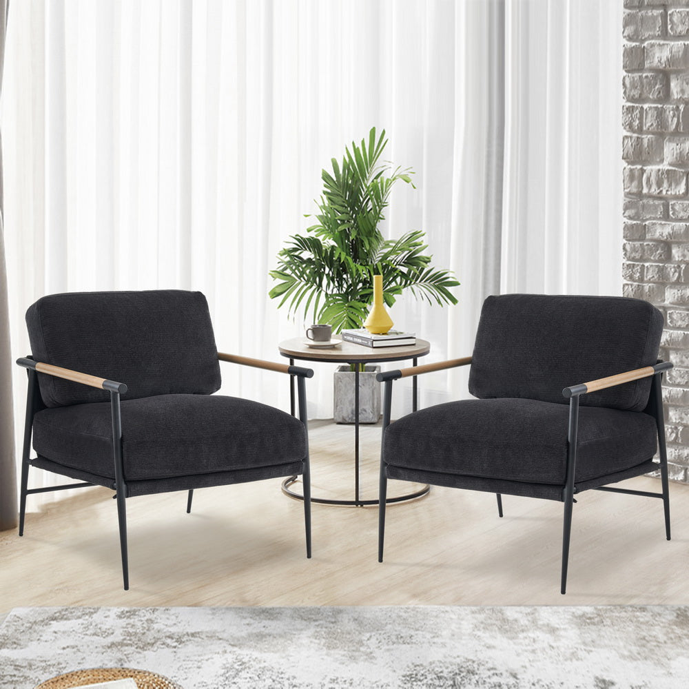 English Elm Leisure velvet lounge chair with veneer armrests and plush pillow for elegant modern comfort seating White W1805S00036