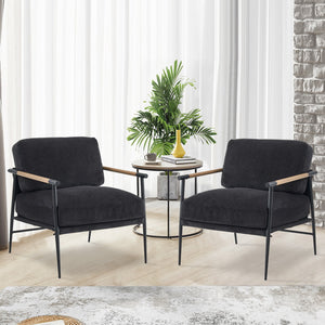 English Elm Leisure velvet lounge chair with veneer armrests and plush pillow for elegant modern comfort seating Black W1805S00038