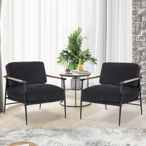 English Elm Leisure velvet lounge chair with veneer armrests and plush pillow for elegant modern comfort seating Black W1805S00038