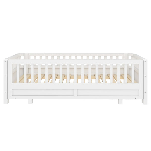 English Elm Twin Size Platform Bed With Guardrails - Solid Wood Frame, Convertible Design For Growing Kids & Guests W1580S00239-GIGA