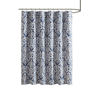 JLA Home Madison Park - Jacquard Silver Medallion Shower Curtain — Textured Damask Weave, 72x72 Durable Machine-Washable Navy/Silver MP70-6876
