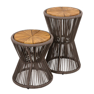 English Elm Scott Living Nara Outdoor Acacia Wood Side Tables with Woven Rope Iron Frame Set Dark Grey,Teak N770PS2354692D